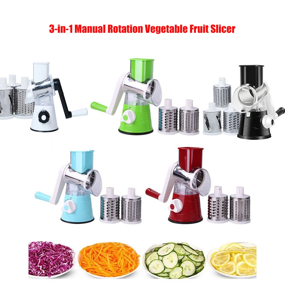 3-in-1 Manual Rotary Vegatable Fruit Slicer Portable Manual Vegetable Cutter Slicer Multifunctional Potato Grater Spiralizer 