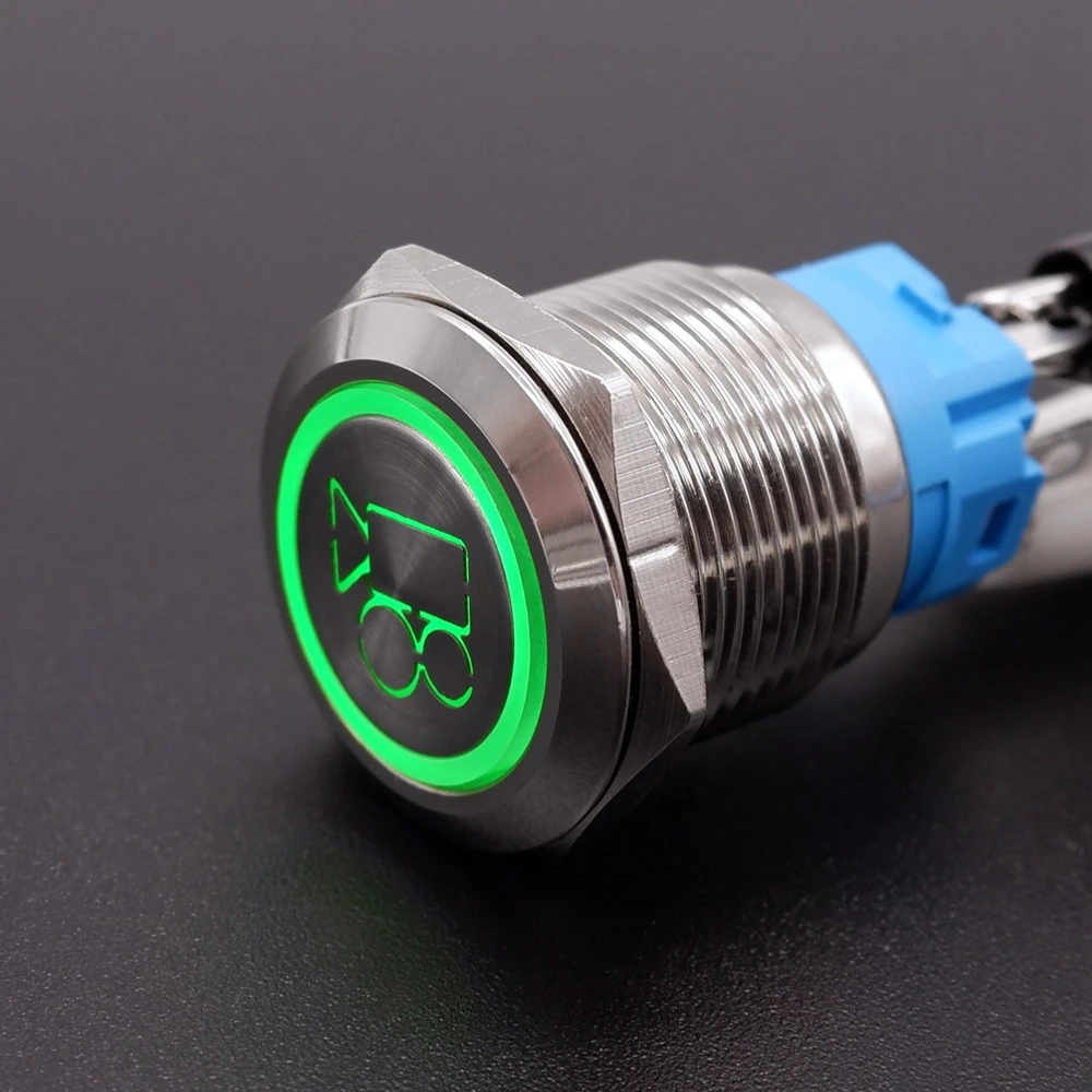 19mm Metal Push Button Switch Customizable Button Self-reset/Latching With Led Light Car Function Identification Glow Symbol 12V