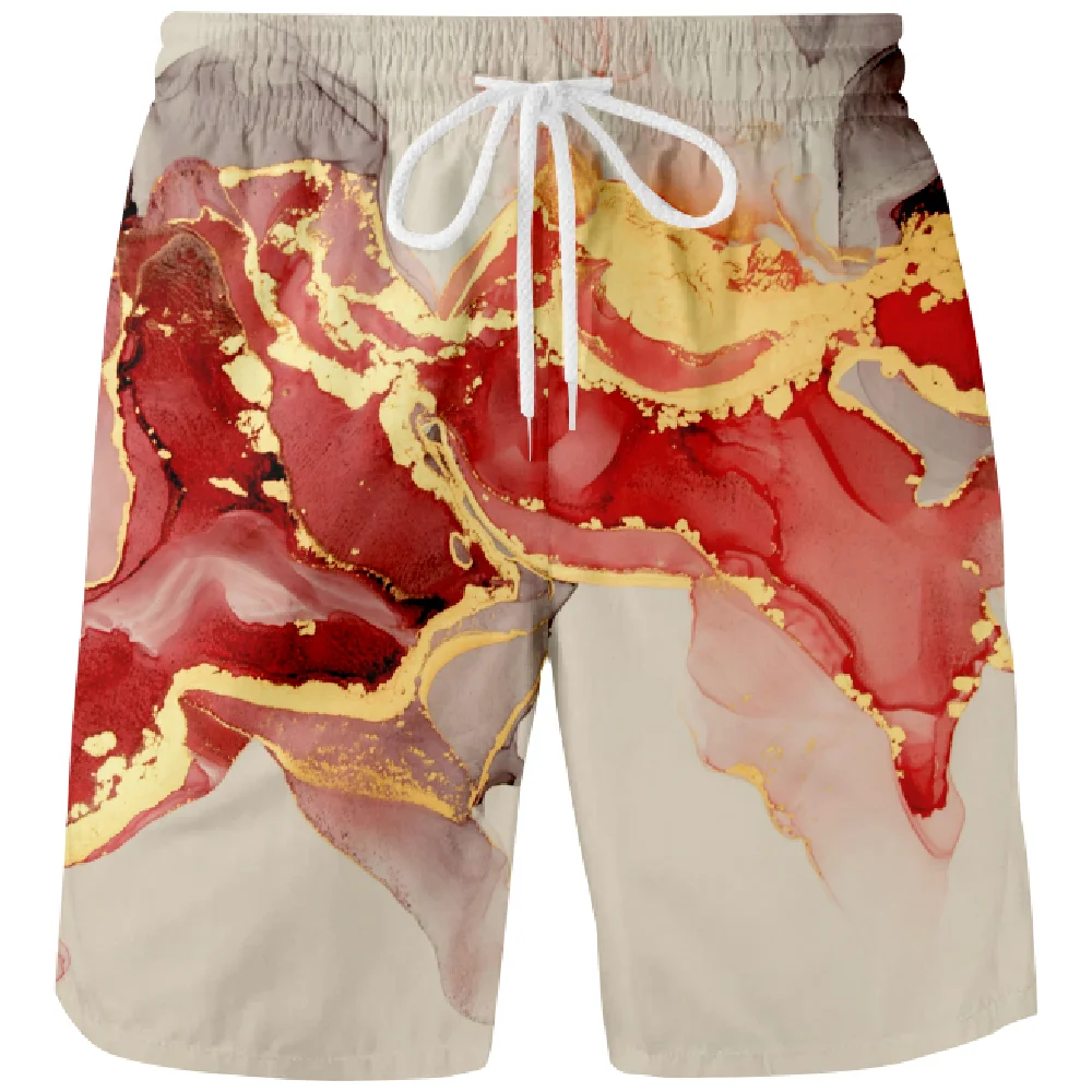 Hawaiian Beach Marbling 3D Printing Men's Summer Swimming Shorts Swimsuits Surf Swim Sports Pants Board Mesh Clothing