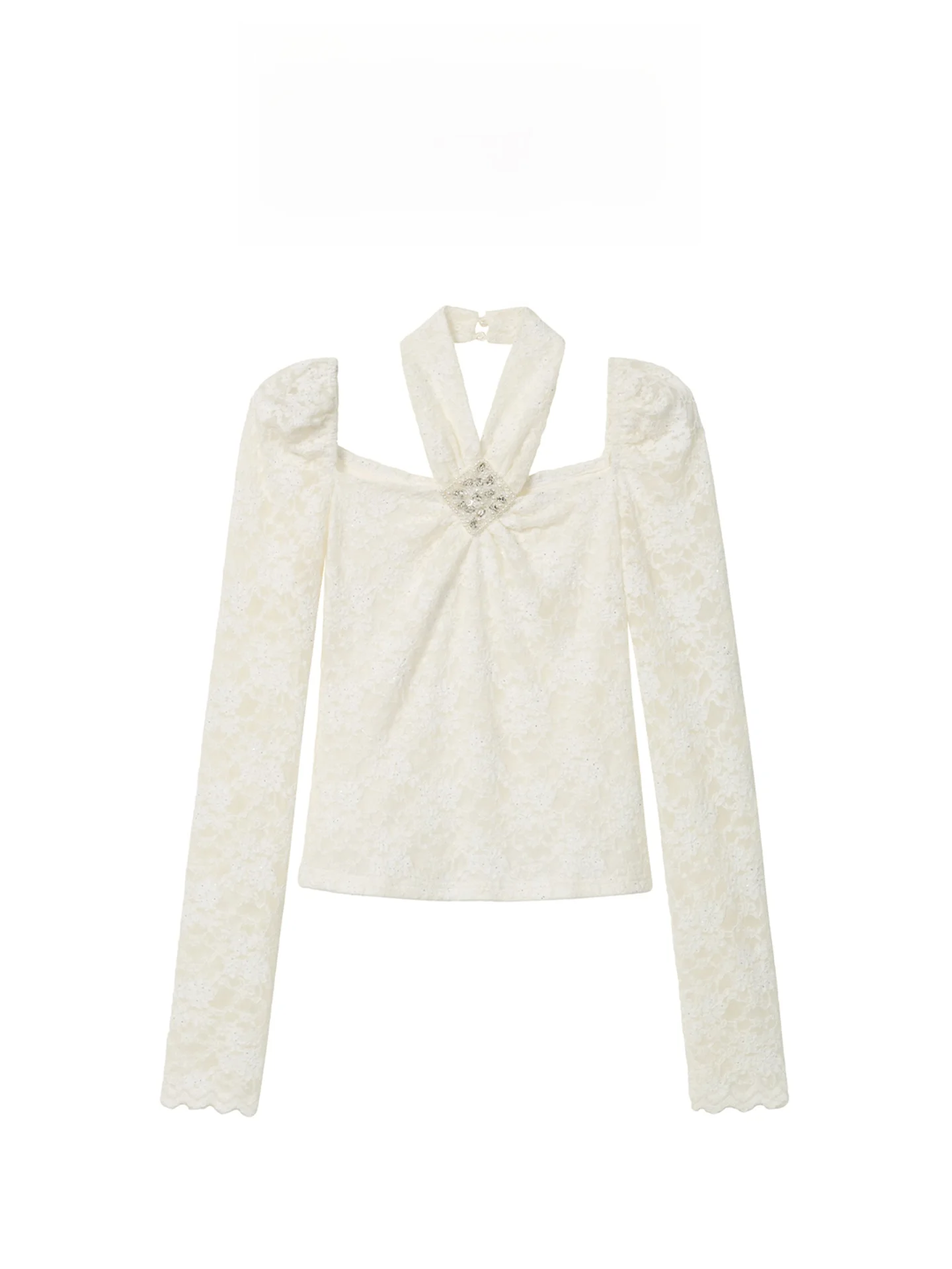 

Ele AZZHEN Lace Hanging Ne Square Collar Top French Sle Slim Fit Long Sve Nylon Polyester Spandex Blend Winter New...