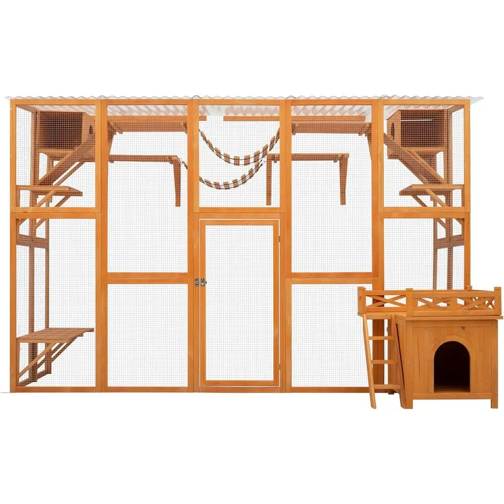 

Большой уличный вольер для кошек 118 дюймов с 6 платформами, 2 мостами и крышей из ПВХ