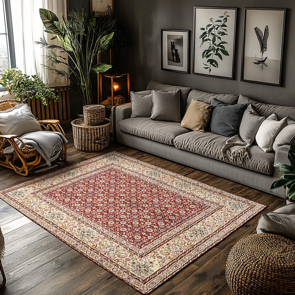 

Ковер в персидском винтажном стиле в стиле бохо с цветочным принтом, красный, синий ковер для гостиной, спальни, декор, акцент для домашней мебели, маленький размер 2x3 фута