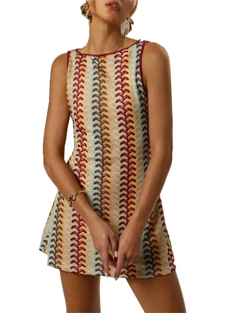 Summer Tank Dress Fall Women Sexy Casual Knit Sheath Mini Dresses Print O-Neck Elegant Sleeveless Bodycon Dress Women's Clothing