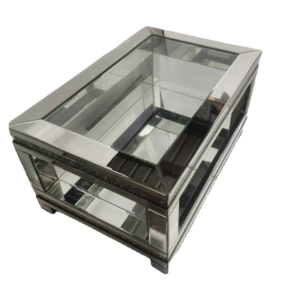 Modern simple tempered transparent mirror glass pink diamond living room coffee table