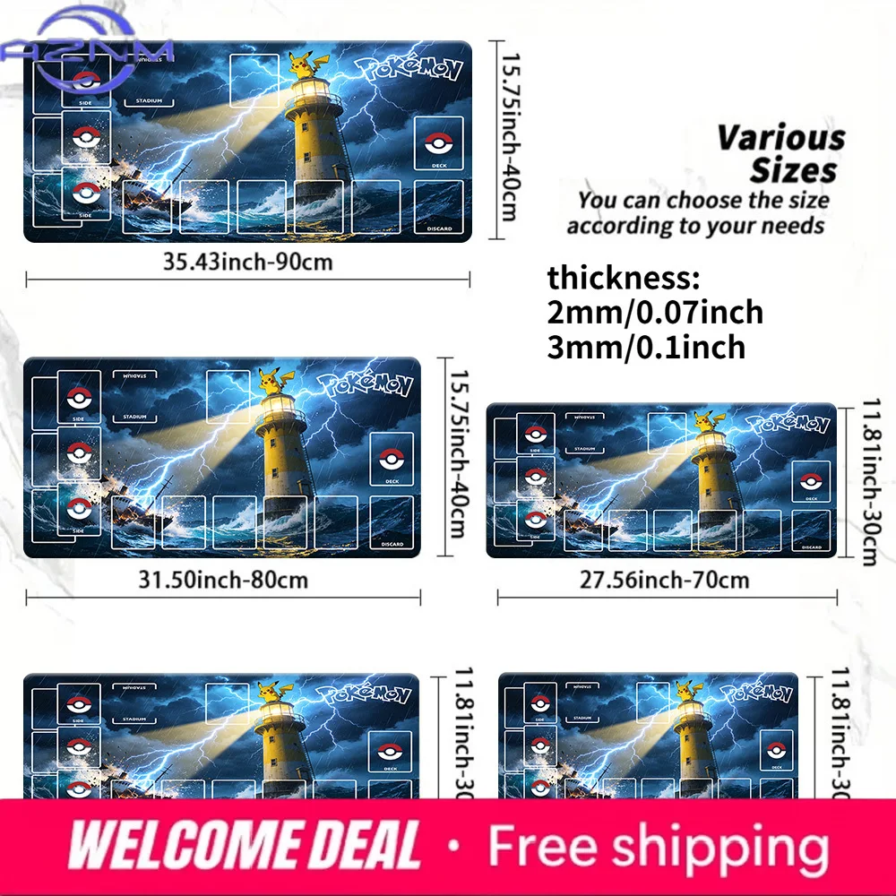 Stormy Ocean Lighthouse Pikachu Pokemon TCG Playmat Large Anti Slip Gaming Mouse Pad Desk Mat