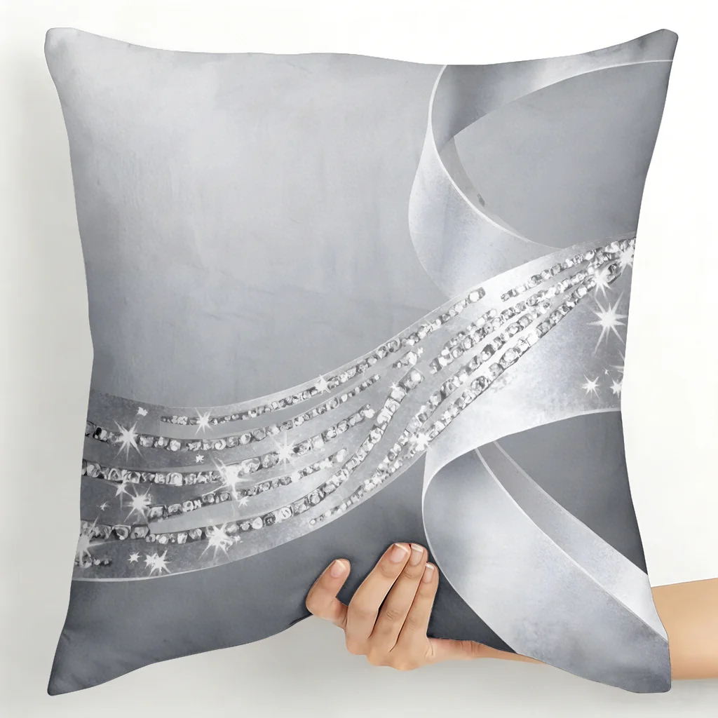 Silvery Ribbon Double-Sided Decorative Pillowcase, Modern Abstract Pattern Cushion Cover for Home Office Car