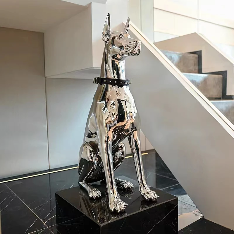 Factory Customized High Quality 75cm Dog Sculpture Creative Fiberglass Resin with Electroplating
