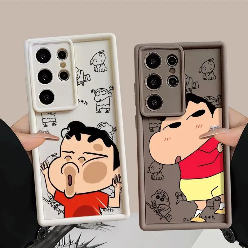 Cute C-Crayon S-ShinChan Black 3d Edges Phone Case for Samsung Galaxy S24 S23 S22 Ultra S20 FE Note 20 A50 A04 A04S Ladder Funda