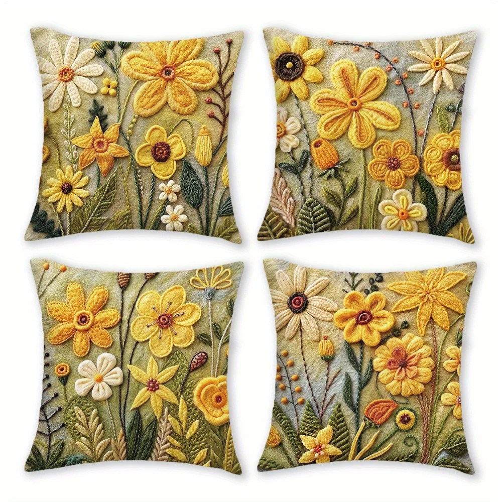 Floral Pattern Yellow Pillowcases: Adorn Your Space with Nature's Beauty Sofa cushion cover home room decoration