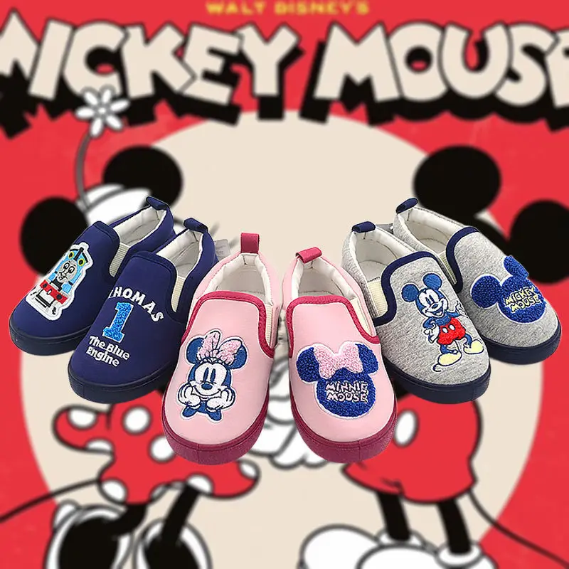 real pictures Mickey Minnie Mouse Cartoon Three-dimensional Embroidery Children's Shoes Soft Bottom School Shoes Indoor shoes