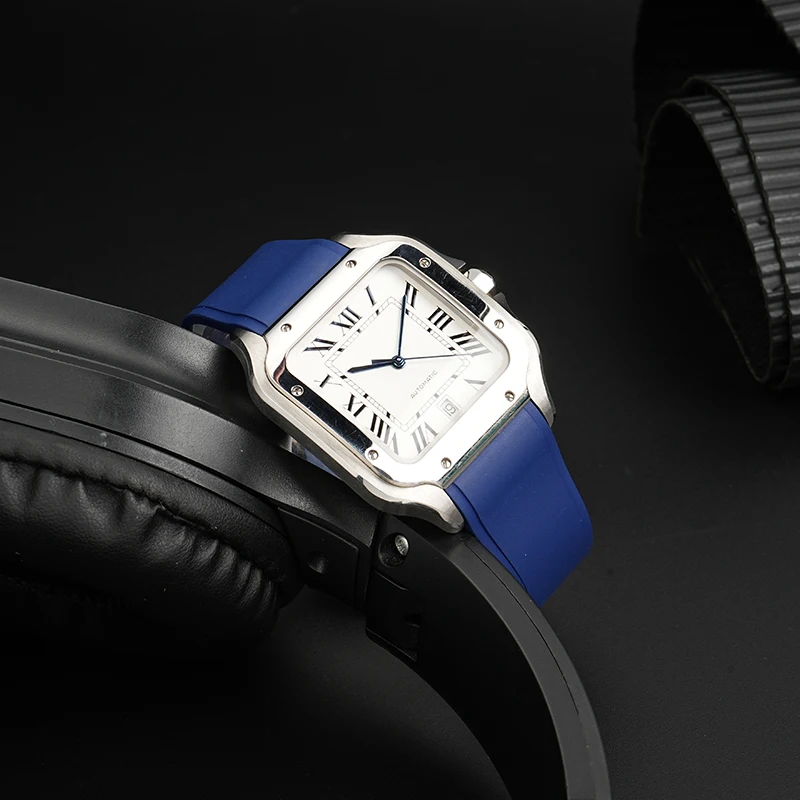 18.5mm 21mm For Cartier Santos Dumont watch chain soft fluororubber Quick release Watch strap FKM men and women VITON Watchband