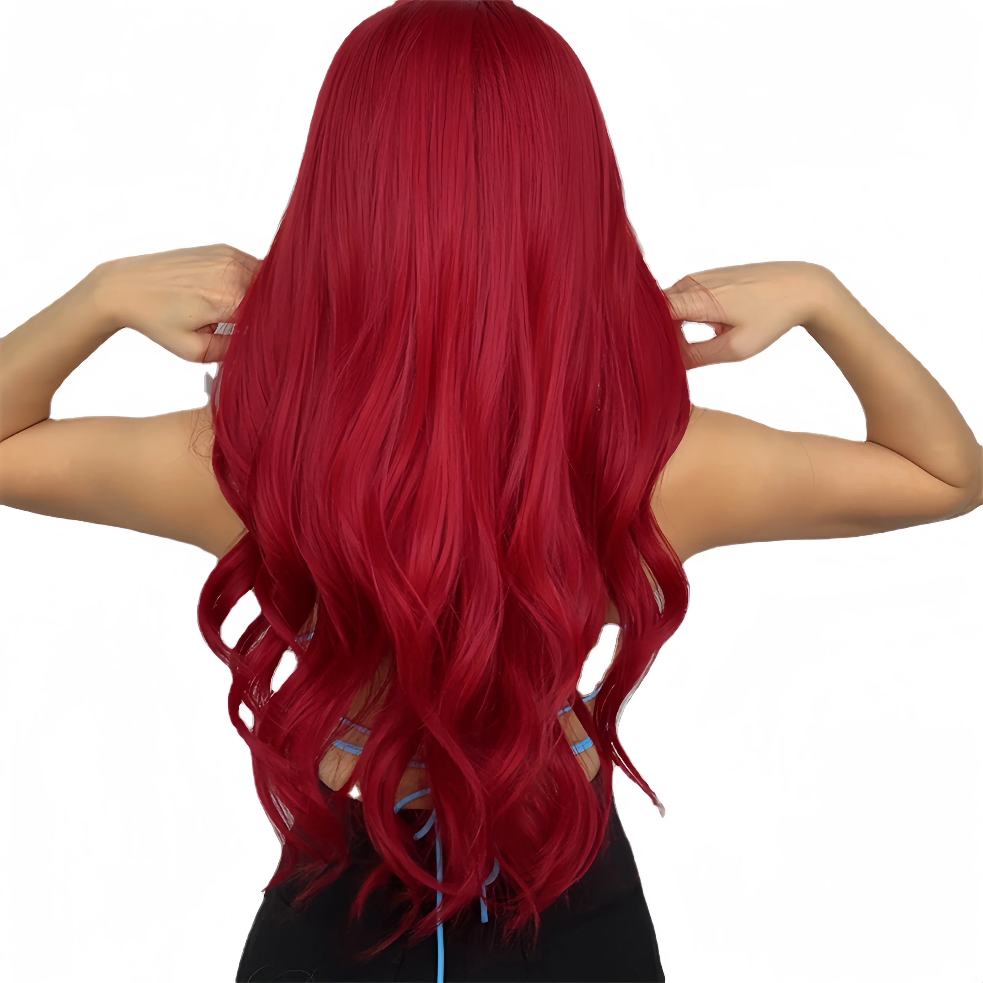 Red synthetic wig girl with parted long curly hair for party cosplay in daily life with high-temperature synthetic hair wig image 2