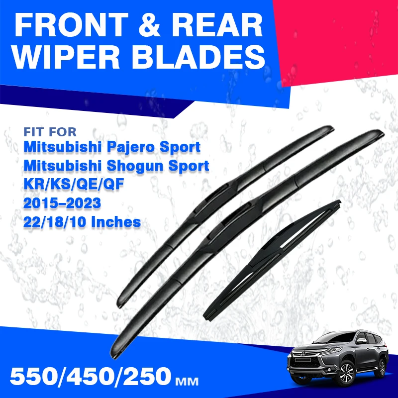 For Mitsubishi Pajero Sport / Shogun Sport 2015 - 2023 QE QF KR KS Front Rear Wiper Blades Windshield Windscreen Car Accessories