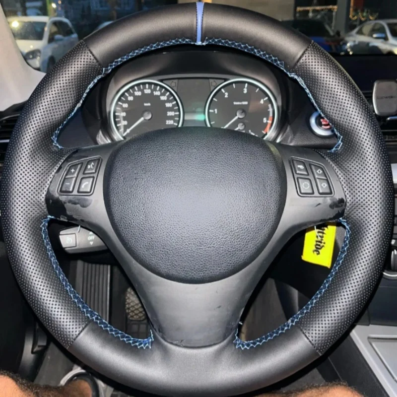 Full Black Leather Braid Soft Leather E90 Pack M Sport M3 E91 E92 E93 E87 E82 E88 X1 E84 Car Steering Wheel Cover For BMW E81