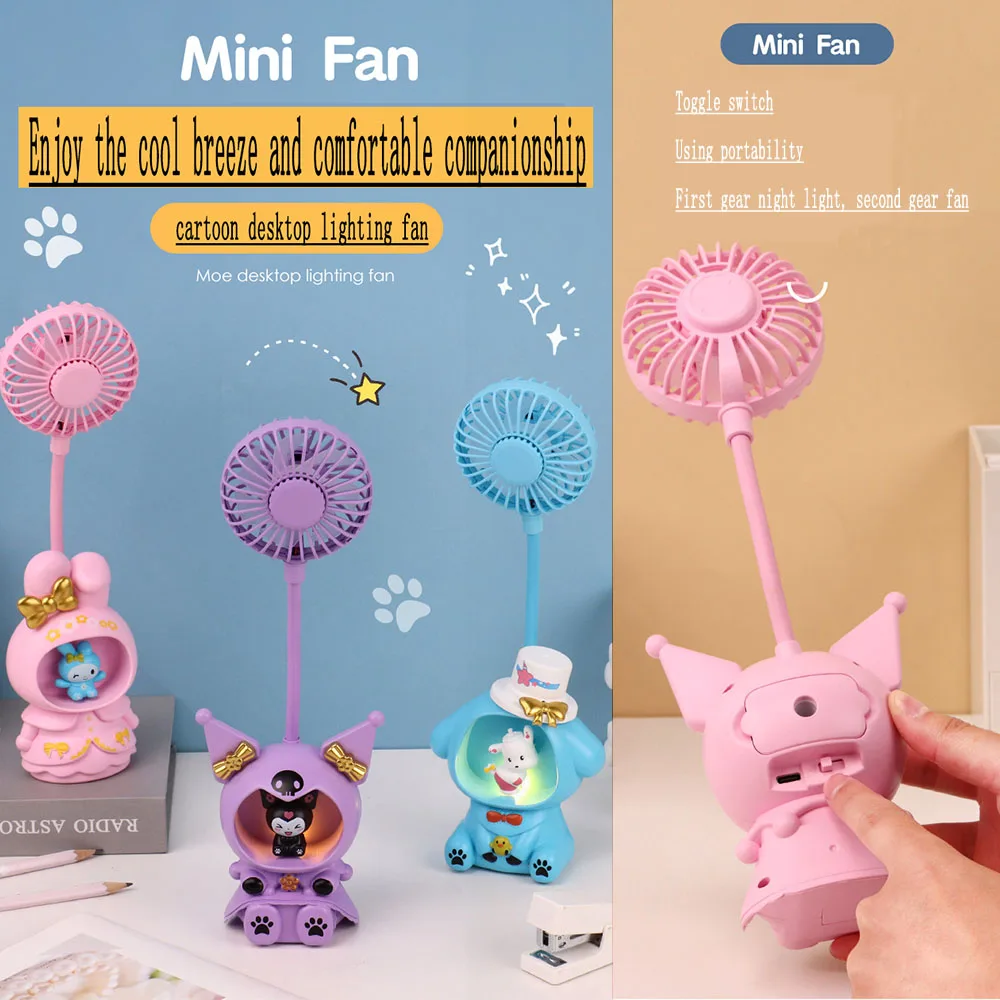 Cartoon Sanrio Cinna moroll Fan Anime meine Melodie Desktop verstellbarer Fan Sommernacht Licht USB Lade dekoration Fan