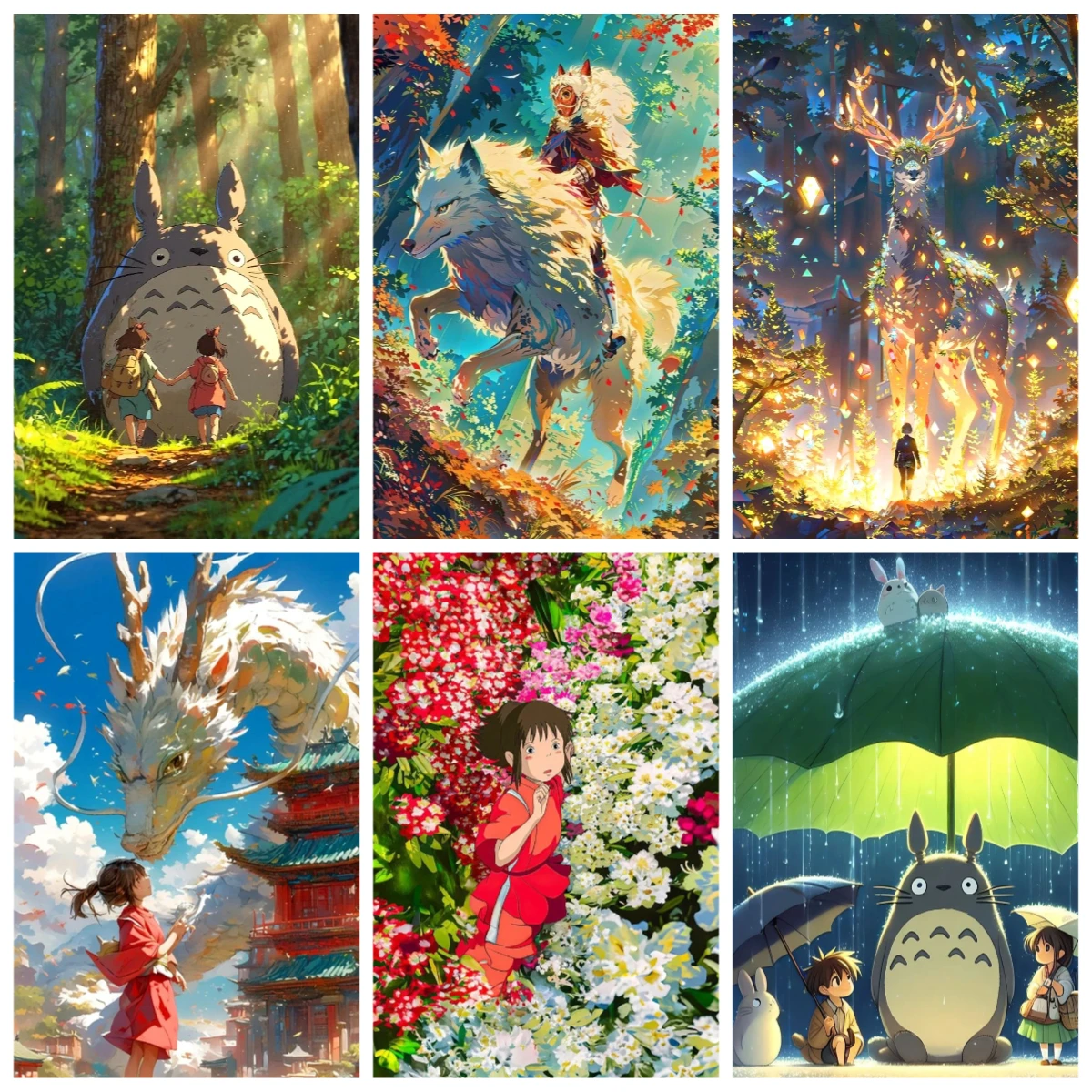 

Animation Girl and Dragon DIY Digital Oil Painting, Cat Cartoon Forest Scene Handmade Gift Room Decoration