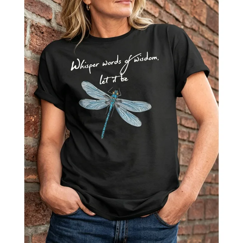 ilstile Women's Whisper Words Of Wisdom Print T-Shirts Short Sleeve O Neck Summer Tops Hippie Let It Be Tees New Arrival
