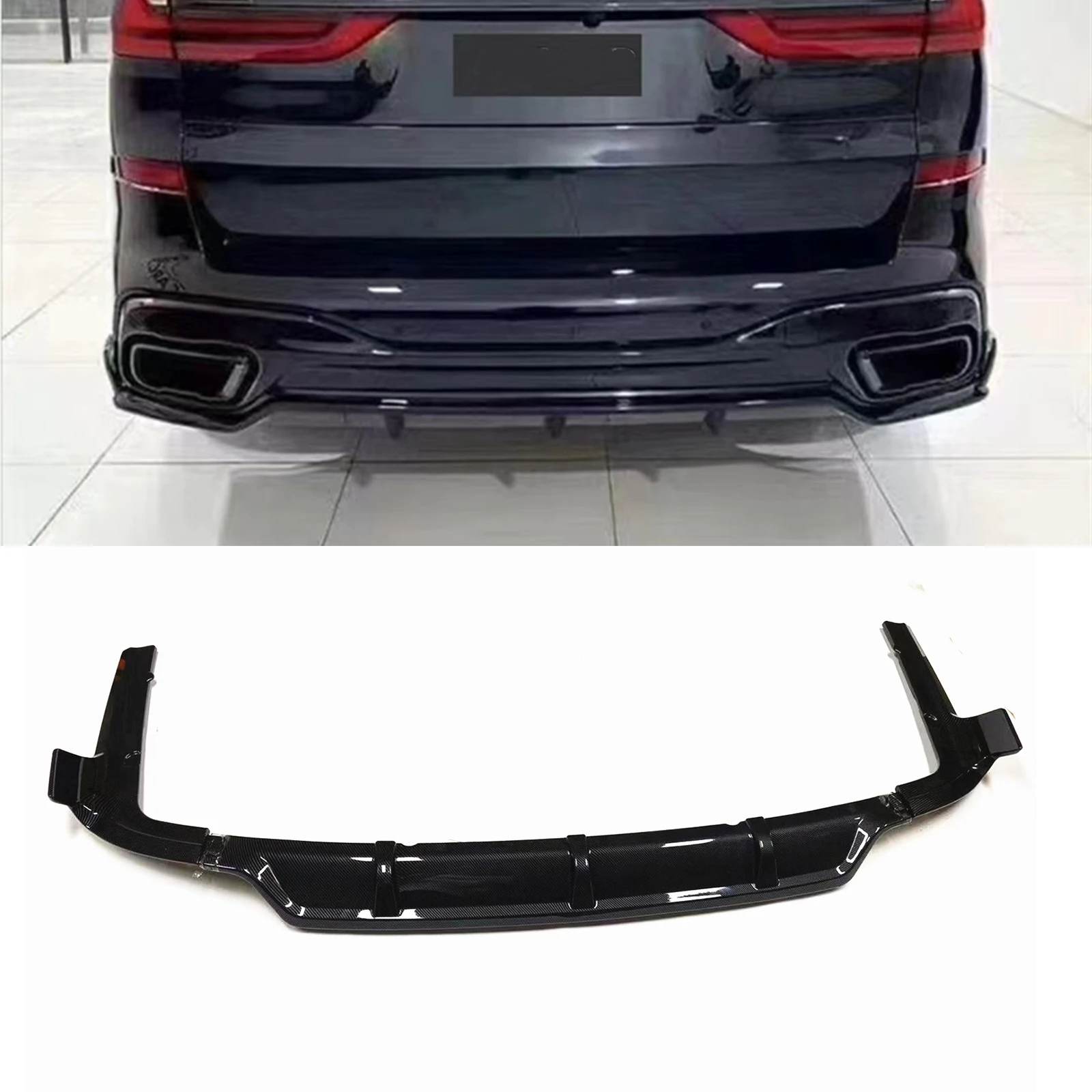 

For BMW G07 X7 M Sport 2019 2020 2021 2022 2023 2024 Rear Diffuser Bumper Lip Carbon Fiber Look/Gloss Black Spoiler Splitter Kit