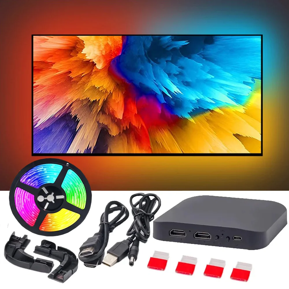 

Smart Ambient TV Led Backlight 4K 1.4 2.0 HDMI Device Sync Box And WS2812B 5050 RGBIC Strip Light Kit For 24-65 Inch PC PS4 XBOX