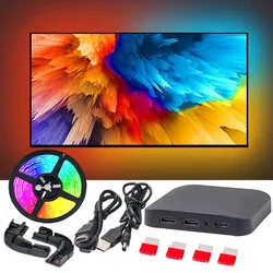 Smart Ambient LED RGB Strip Light Kit, TV Backlight, Dispositivo HDMI, Caixa de sincronização, 4K, 1,4, 2,0, 24-65 