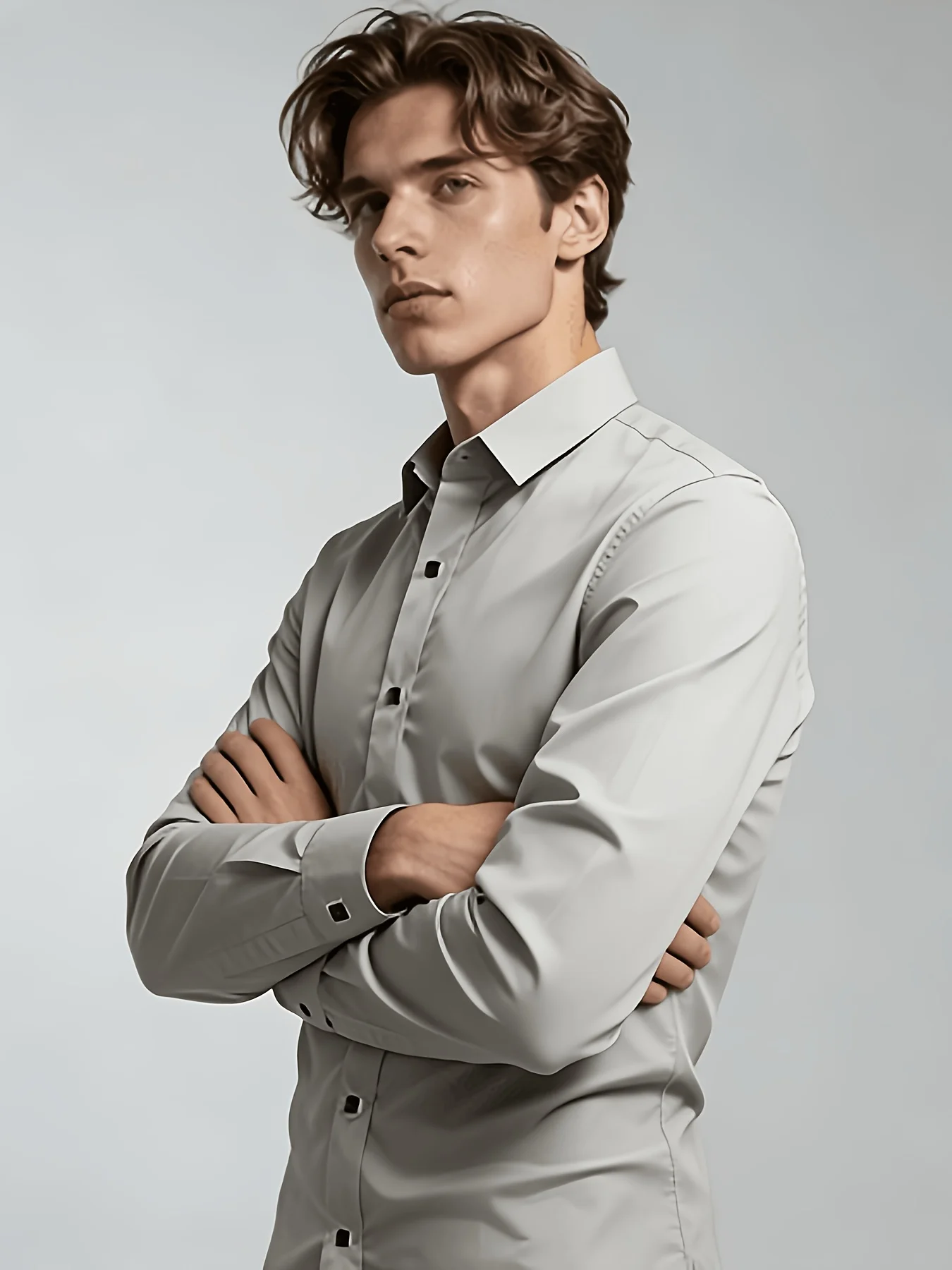 

New Men'S Turndown Collar Button Shirt Casual Solid Color Long-Sleeved Jacket, Suitable for Casual Outings, Travel Vacations Bea