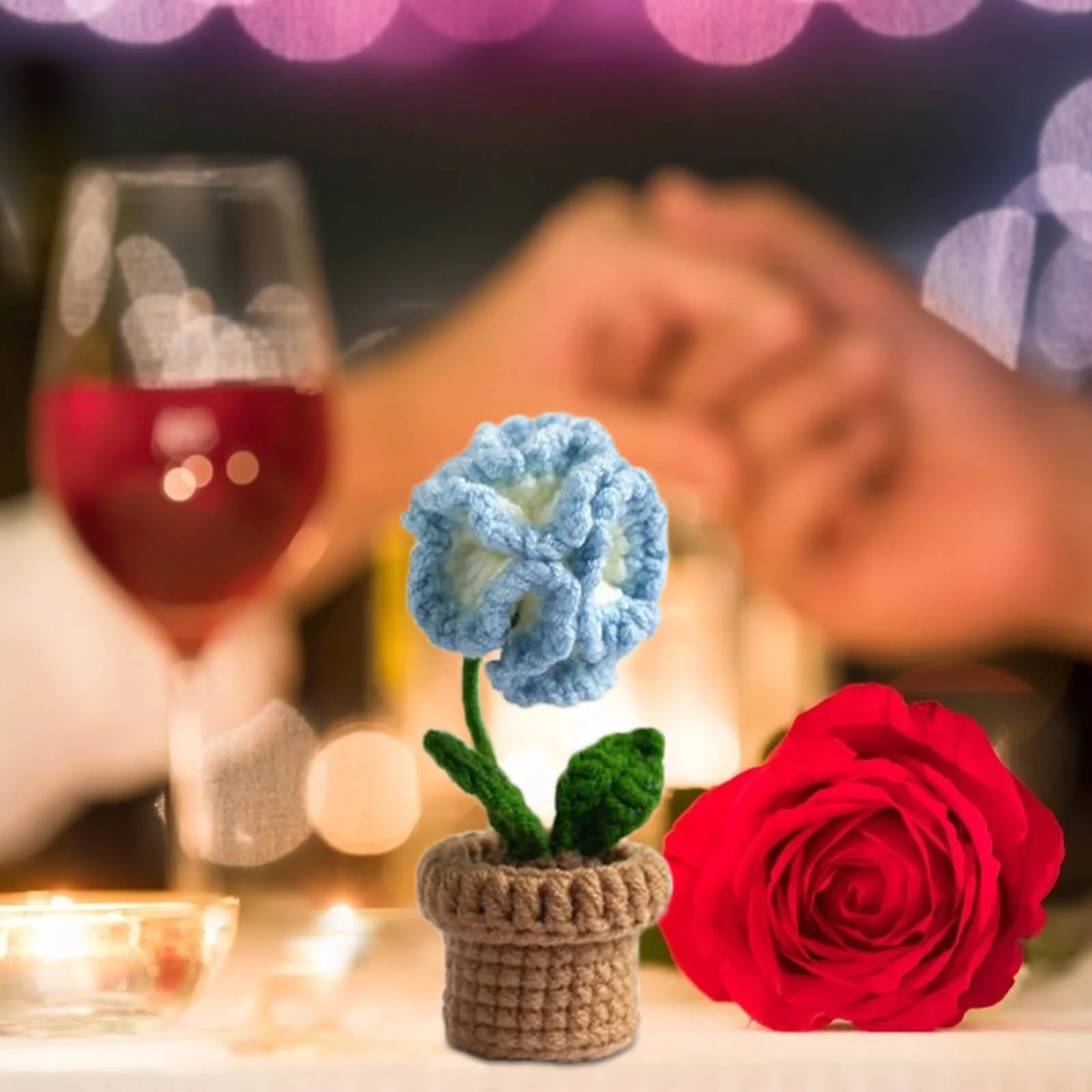 

1 set Mini Crochet Potted Flower Kits Blue Yarn DIY Materials Beginner Tulip Decor H made naments Craft Project Gifts