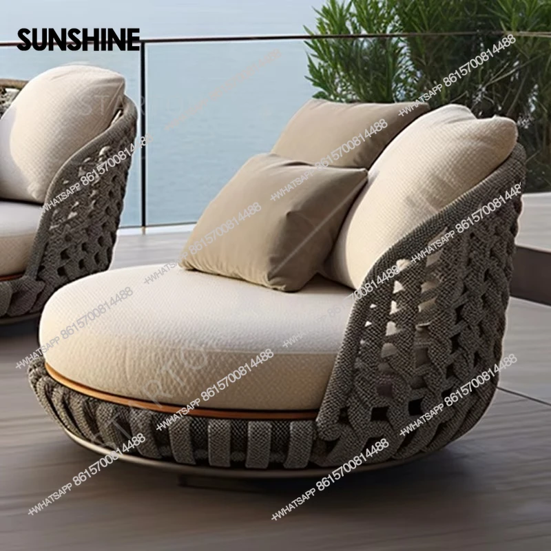 

Modern hotel rope outdoor furniture luxury wicker fabric garden courtyard rattan sofa garden set outdoor furniture