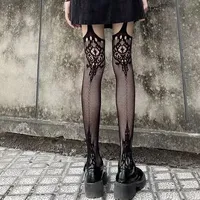 Gothic Dark Girl Long Sexy Fishnet Stockings Women Classical Design Harajuku Emo Mesh Tights Lingerie Thigh High Garters Hosiery