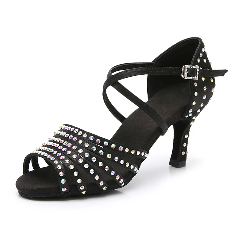 XIHAHA Hot Latin Dance Shoes Women for Satin Salsa Dance Shoes Girls for Rhinestone Ballroom Dance Shoes Shine sandals women\'s