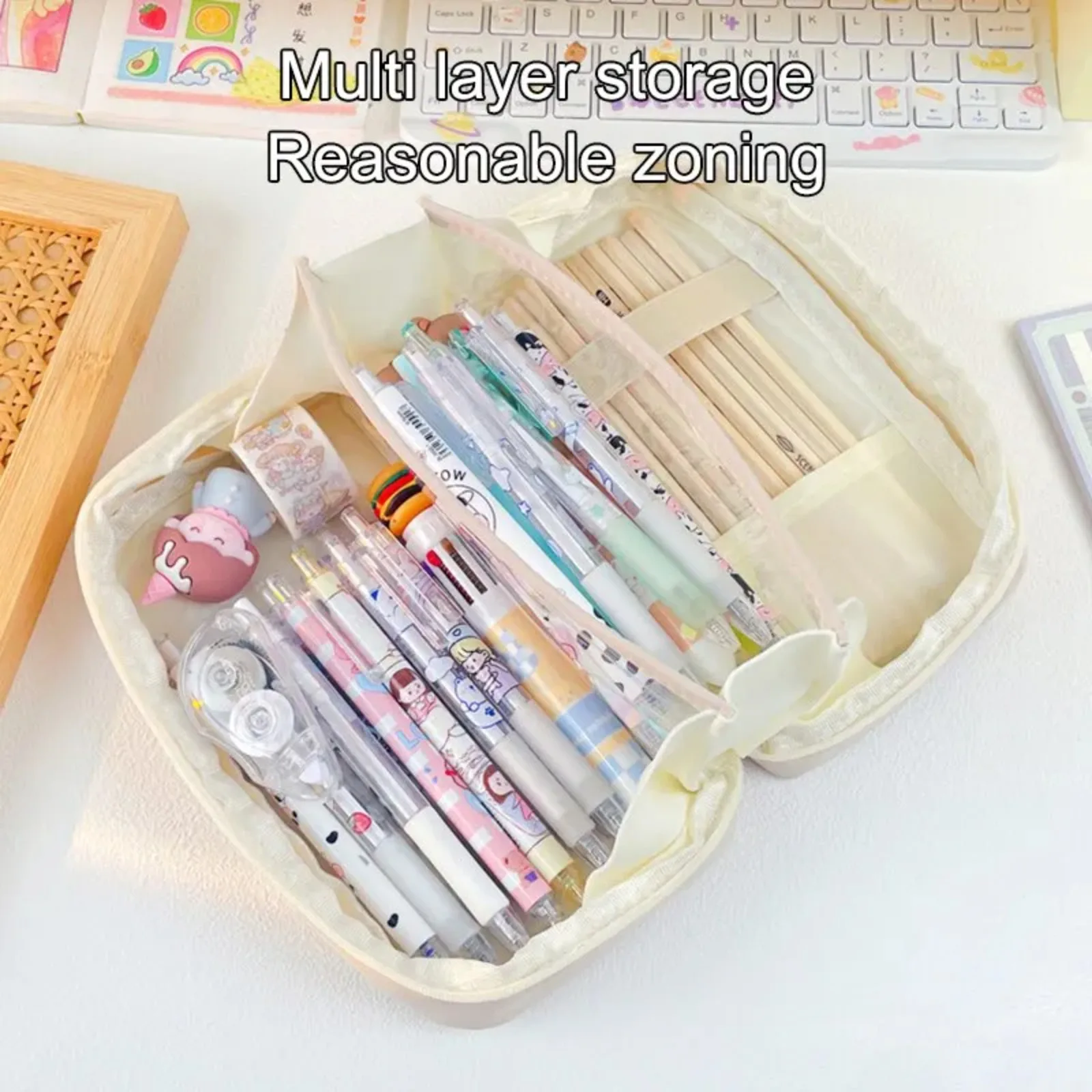 1PC Large Capacity Creative Pen Bag High Appearance Level Multi-functional Solid Color Pencil Case Student School Supplies