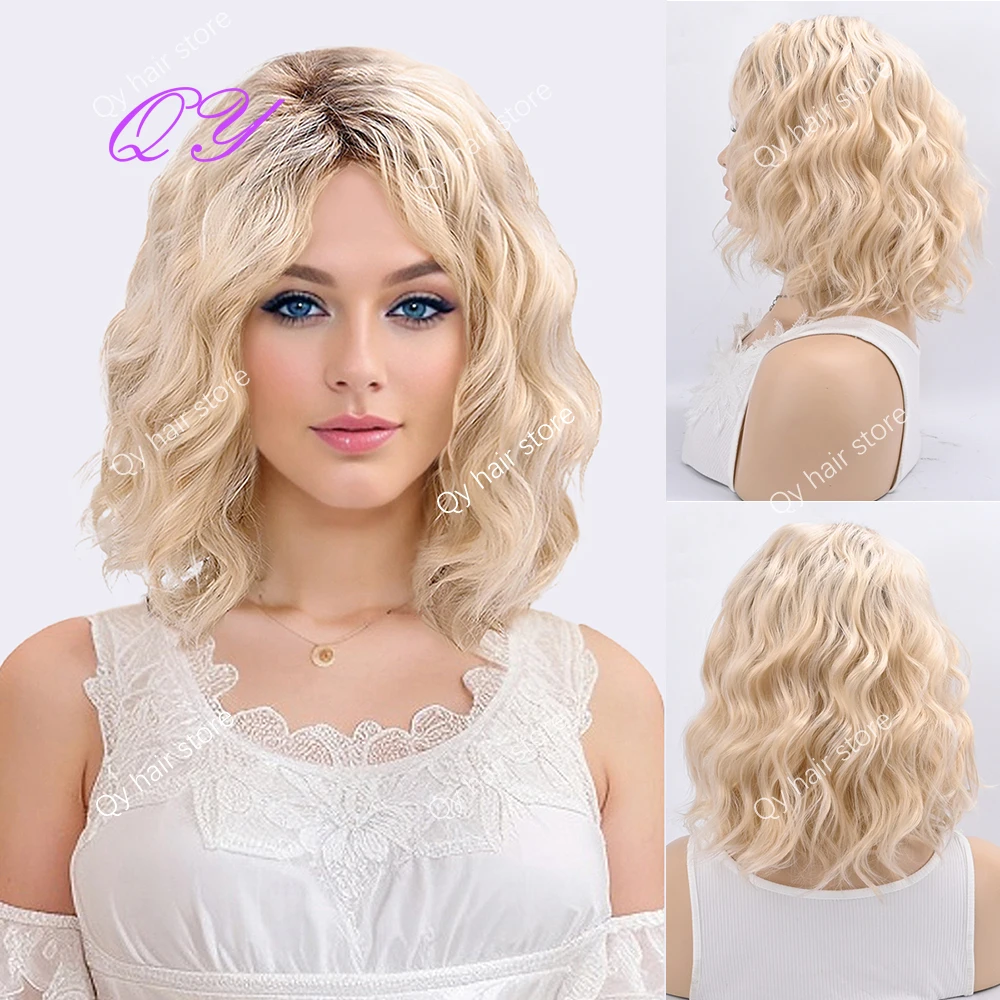

Synthetic Short Blonde Water Wave Women's Wig High Quality Daily Use Hair Wigs For Woman