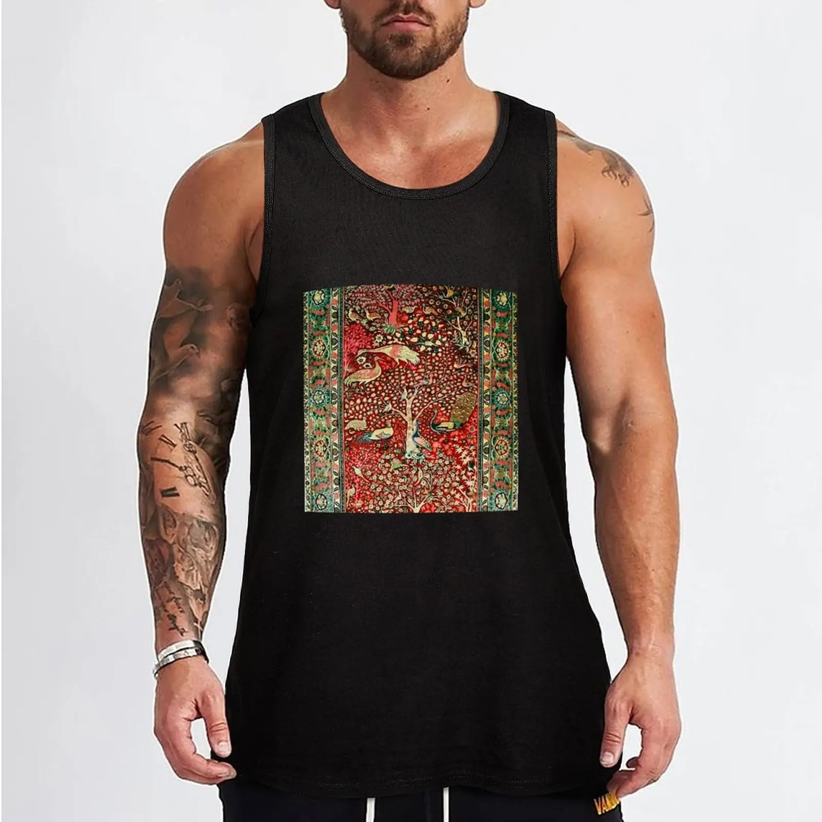 Antique Persian Rug Bird Tree Flowers ca. 1600 Print Tank Top singlets for men Men's gym t-shirts gym shirt men