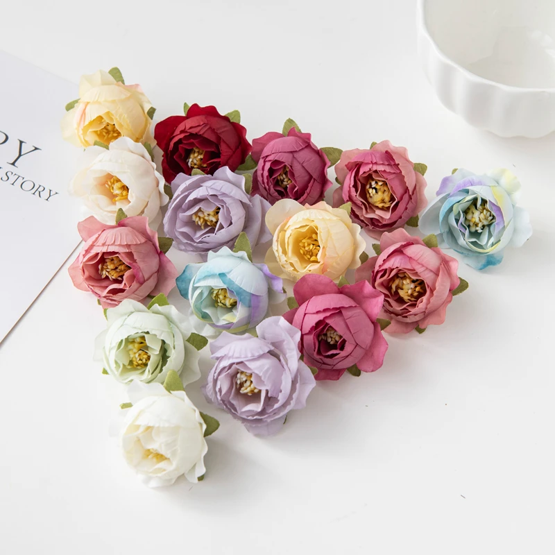 10PC Artificial Flowers for Scrapbooking Wedding Decoration Christmas Garland Home Room Fake Silk Peony A Cap Garden Rose Arch