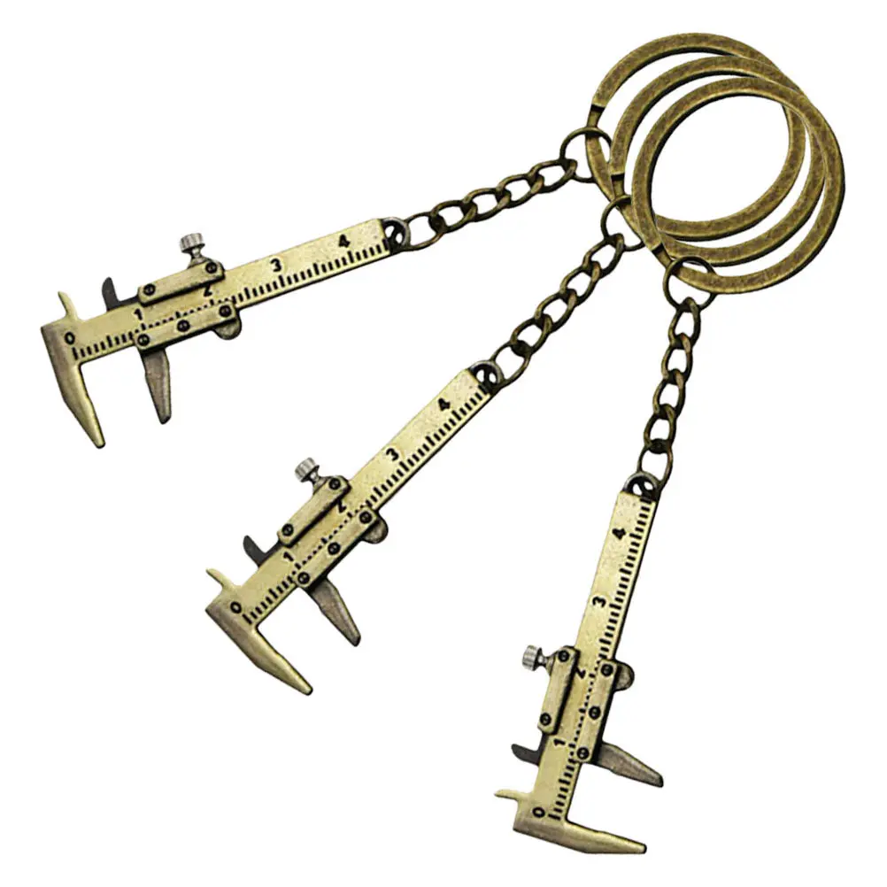 3Pcs Mini Vernier Caliper Keychain Portable Measurement Tool Zinc Alloy Keyring for Students Engineers DIY Tiny Ruler Charm