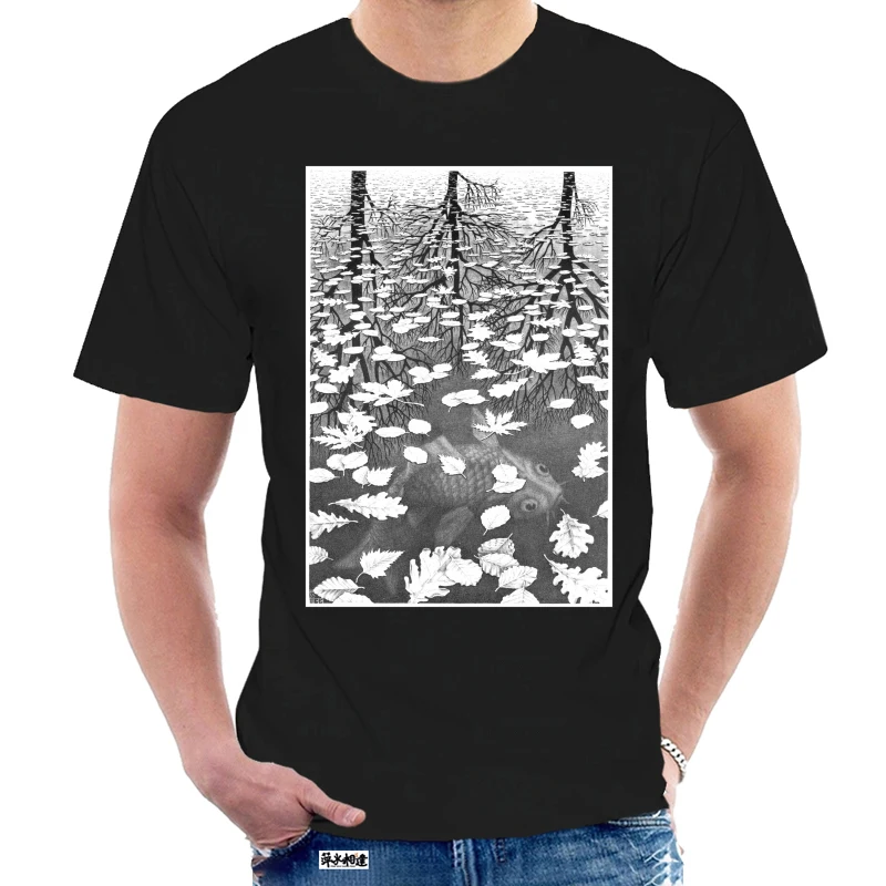 T Shirt Three Worlds Fish In Pond M.C. Escher Graphic Artist Adult  1829Y