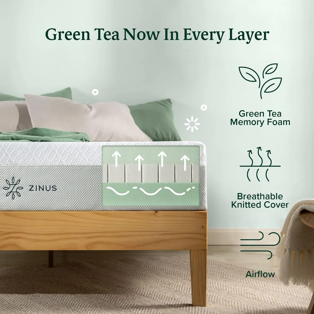

10 Inch Green Tea Luxe Memory Foam Mattress, Queen, Pressure Relieving, Mattress in A Box, All-New