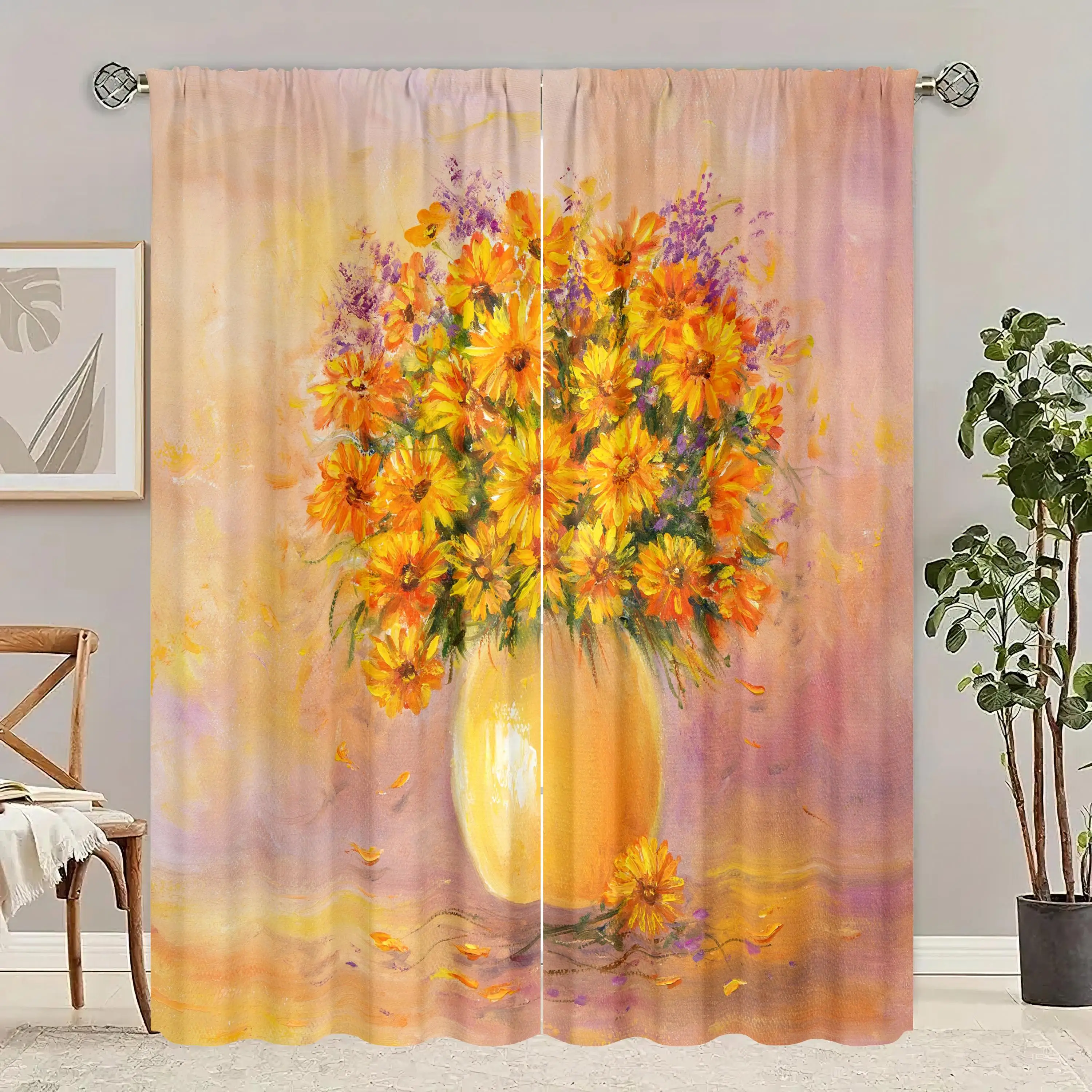 2 pieces - Sunflower - printed curtain - Polyester material - suitable for bedroom, living room, study, private space