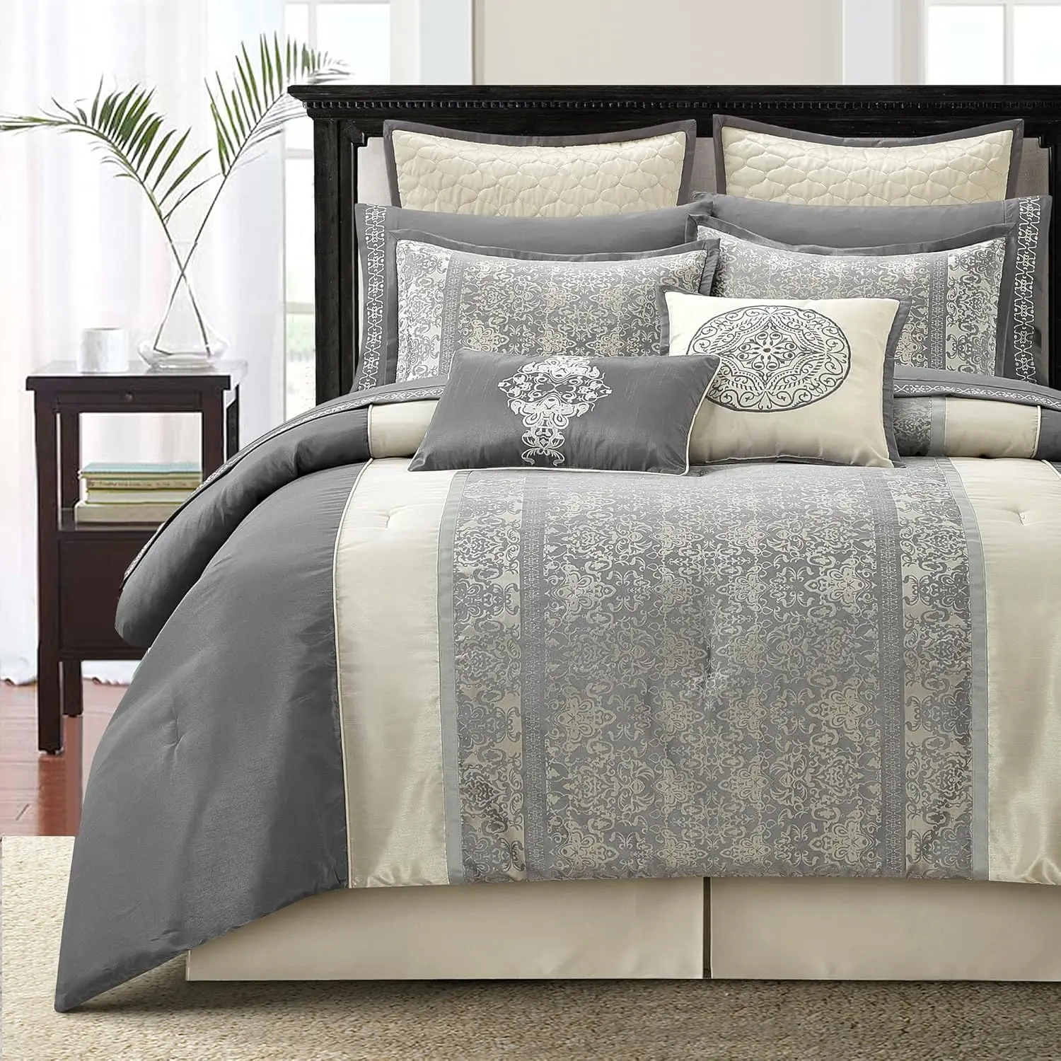 

Комплект одеял, Калифорния, королевский размер, серый, бежевый, традиционная жаккардовая ткань с вышивкой, комплект постельного белья из 12 предметов, по индивидуальному заказу