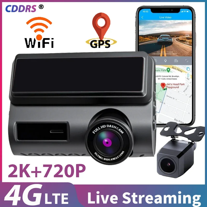 

4G Dual Lens Dash Cam with GPS Tracking, Night Vision 2K Front/720P Rear, Cloud Monitoring, WiFi Hotspot, Parking Mode CAR DVR