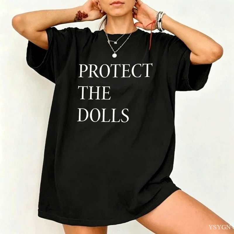 Protect The Dolls T Shirt Men/Women Harajuku Aesthetic Letter Print T-Shirt Unisex High Quality Casual Cotton Tees Tops Clothes