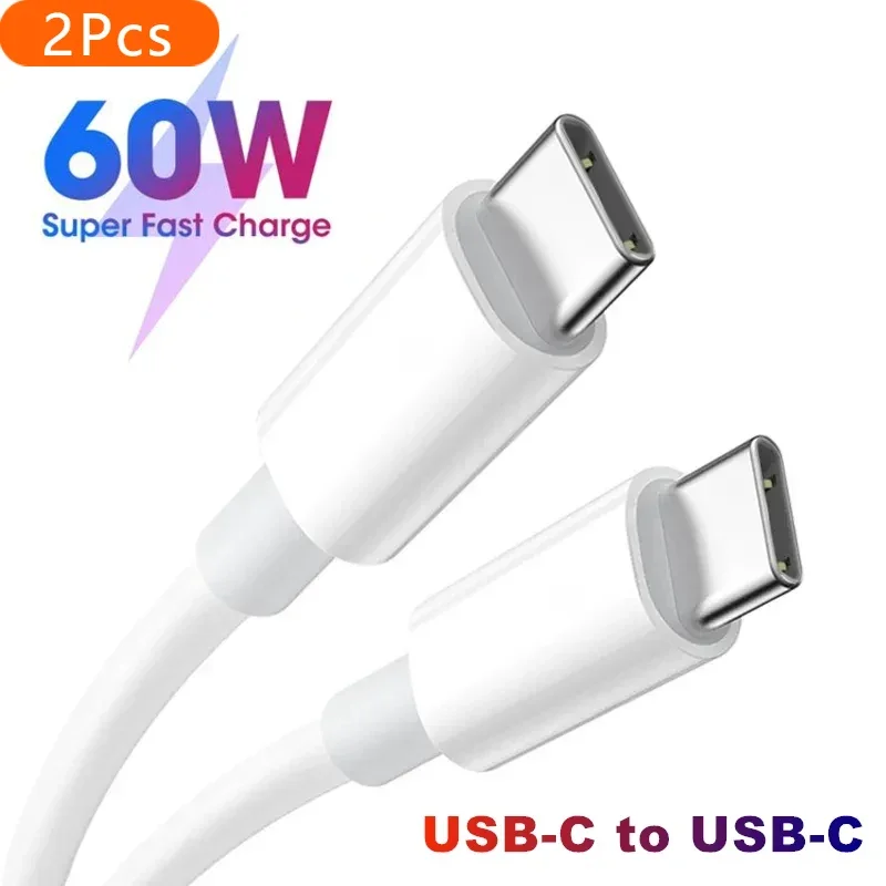 2Pcs PD 60W USB-C to USB-C Fast Charging PD Cable for iPhone 15 Pro Max iPad Air Macbook Pro Huawei Mate 60 Samsung Type C to C