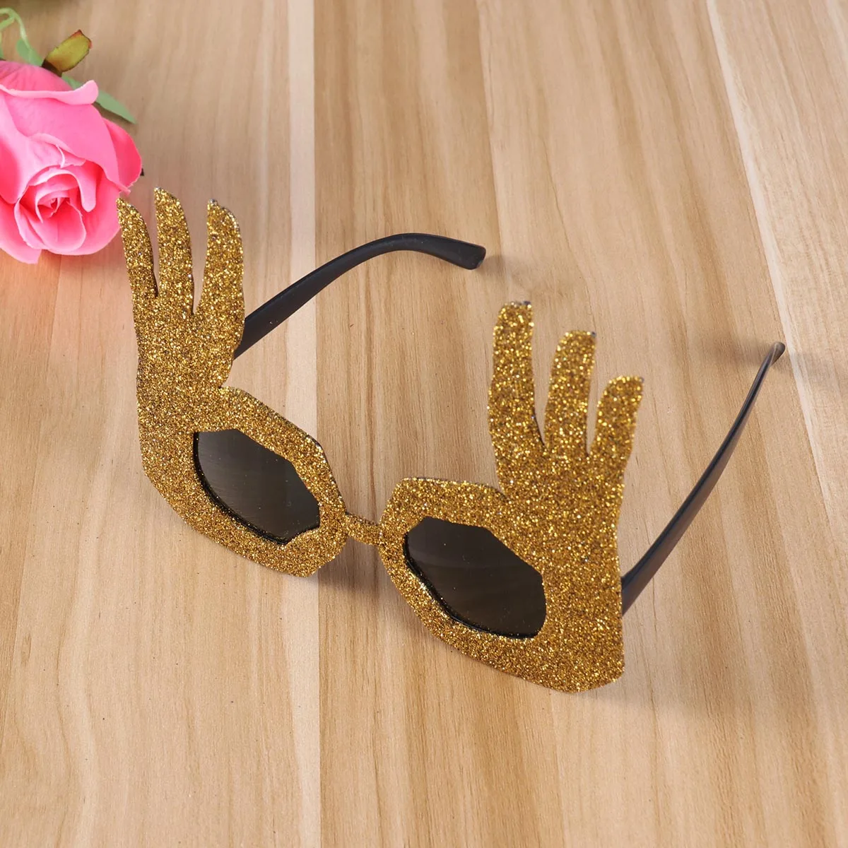 

Gold Glitter Party Glasses Funny Oversized Eyewear Novelty Ok Gesture Decorative Eyewear for Club Party Supplies