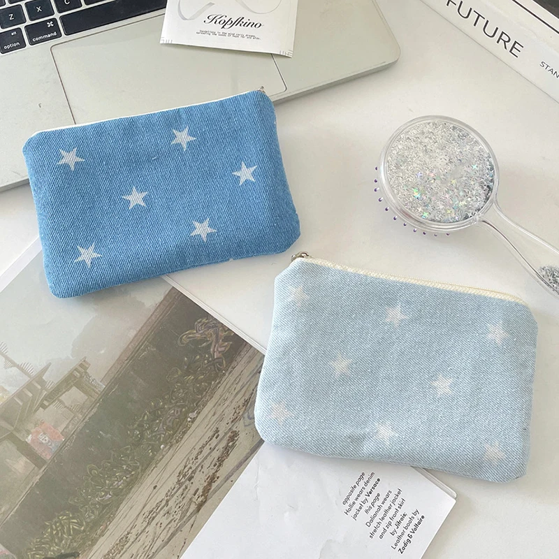 Star Coin Purse with Zipper Simple Fabric Pouch Portable Small Coin Wallet Lipstick Headphones Storage Bag Star Print Pouch