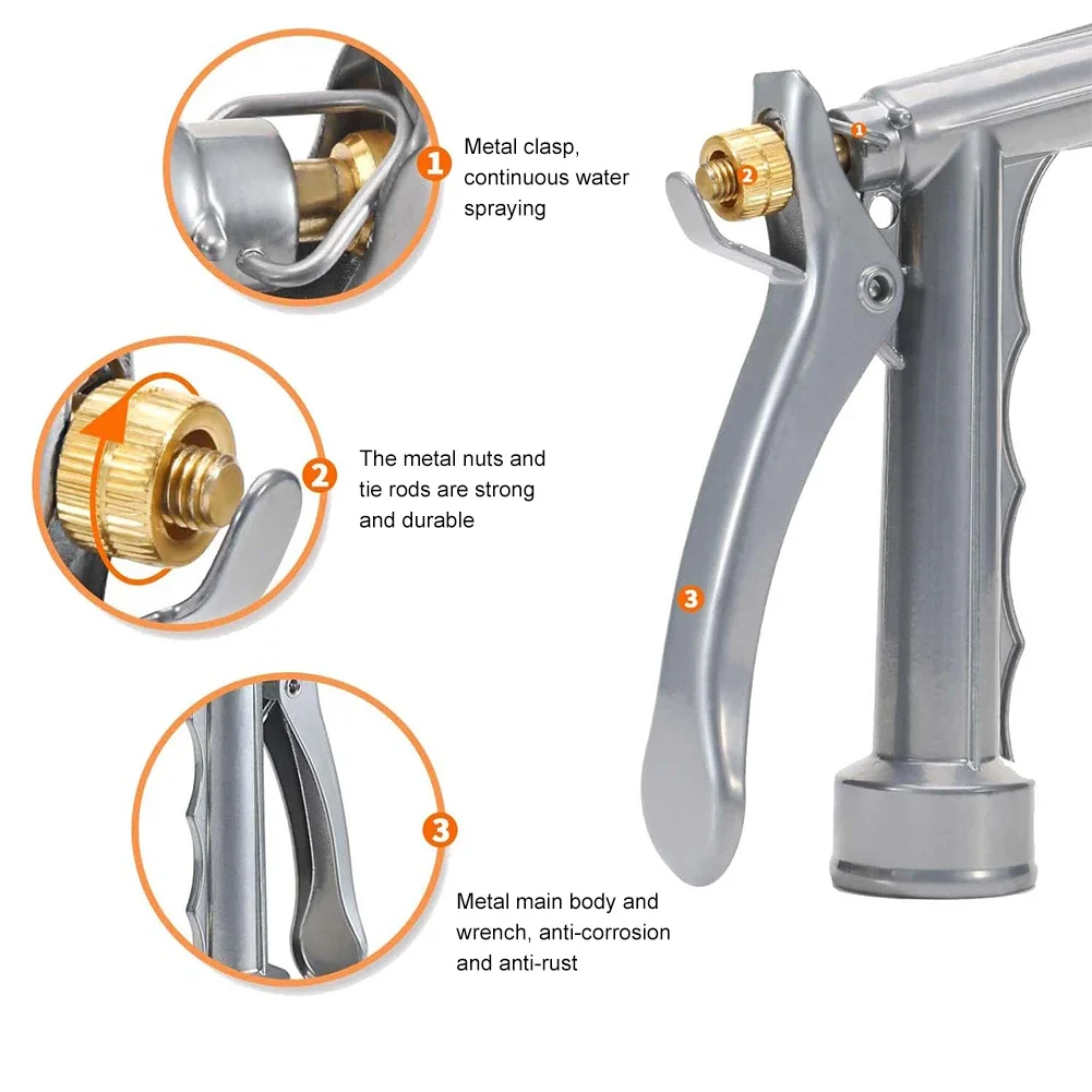 Adjustable Hose Nozzle With Threaded Front Multifunction Pistol Grip Sprayer For Watering Plants Car Washing And Pet Showering