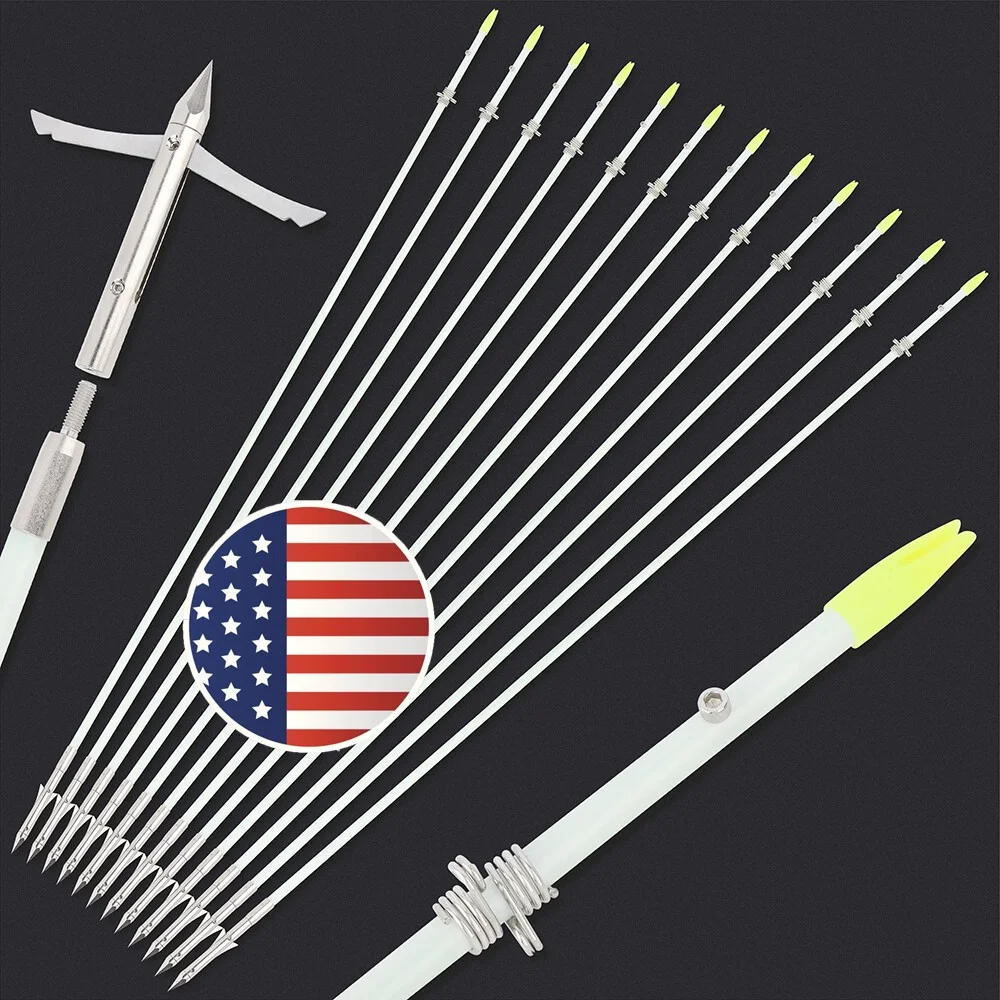 

Fishing Arrows 12pcs 37.8 Inch 8mm Solid Fiberglass Shaft for Archery Bowfishing Hunting Outdoor Shooting Sports
