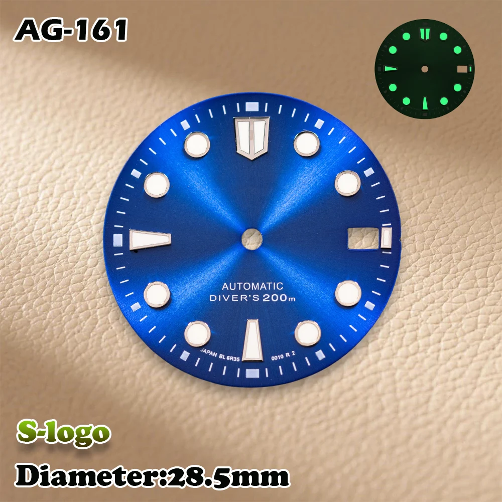 S Logo 28.5mm Sunburst Diver's Dial NH35/NH36/4R Movements C3 Green Luminous Watch Modification Accessories repair Parts