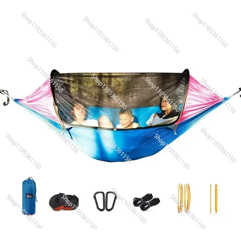 Outdoor Camping Nylon Fabric Hammock Large Space Anti-rollover Mosquito Net Hammocks Wear-resistant 200KG Load-bearing Hammock