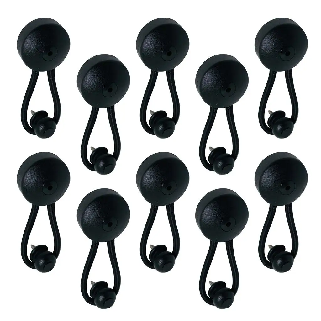 10pcs Bungee Shock Cord Clip Loop Black With Knob for Boat Tarp Canvas