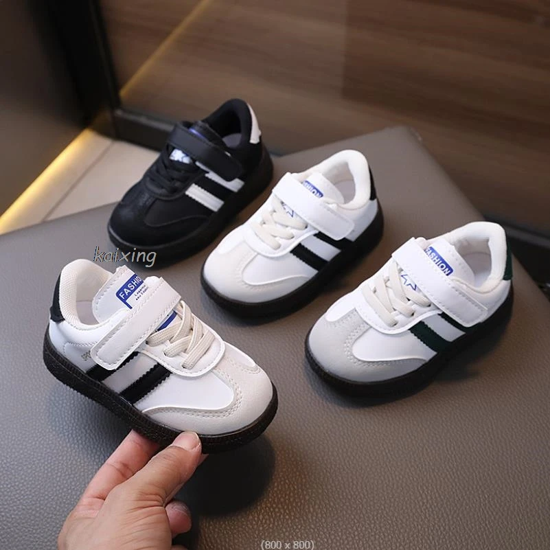 Sepatu kets anak kulit PU atas anak laki-laki perempuan, sepatu Sneakers kasual sol anti licin musim semi musim gugur 3 warna