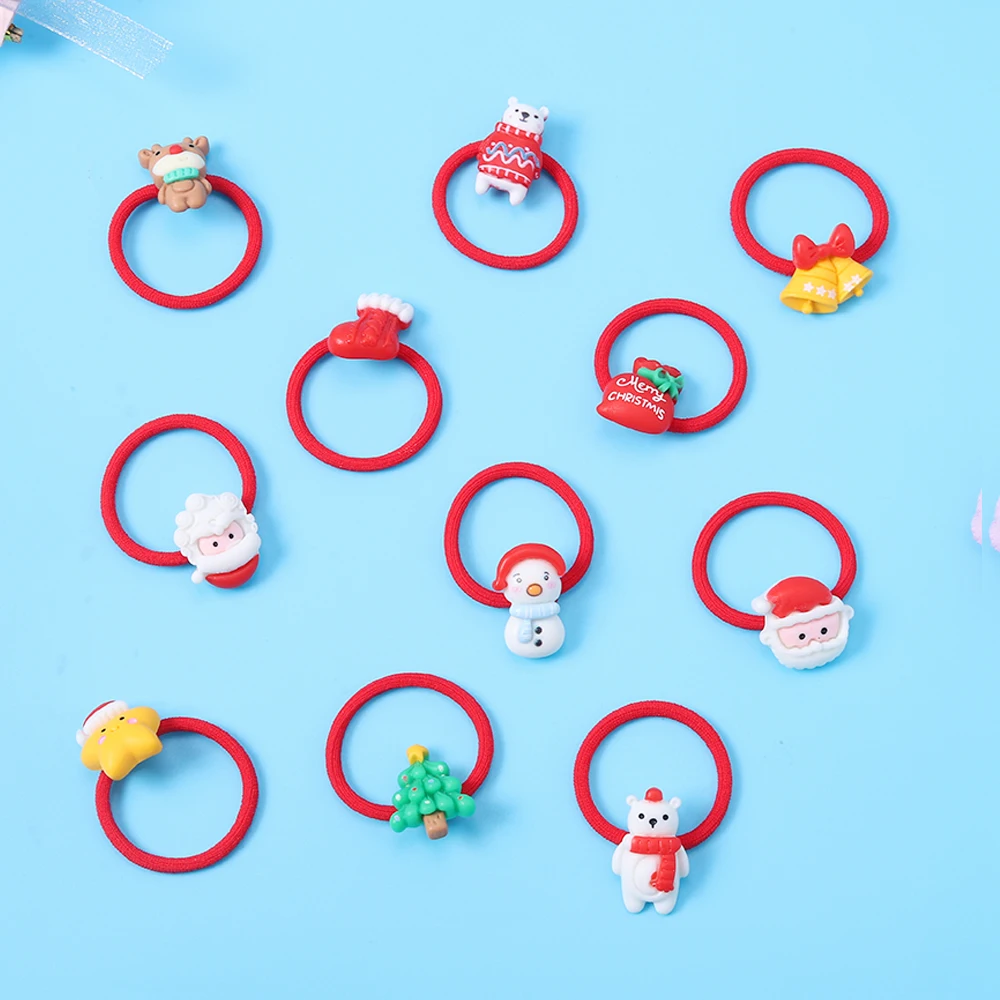 22pcs New Christmas Scrunchie Red Christmas Accessory Hair Bands Kids Elastic Ponytail Rubber Band Cute Cartoon Baby Headband